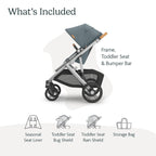 UPPAbaby Vista V3 Stroller - Full - Size Single - to - Double Stroller System - Toddler Seat, Bug Shield, Rain Shield, and Storage Bag Included - Jake (Charcoal/Carbon Frame/Black Leather) - LittleTreasures