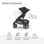 UPPAbaby Vista V3 Stroller - Full - Size Single - to - Double Stroller System - Toddler Seat, Bug Shield, Rain Shield, and Storage Bag Included - Jake (Charcoal/Carbon Frame/Black Leather) - LittleTreasures