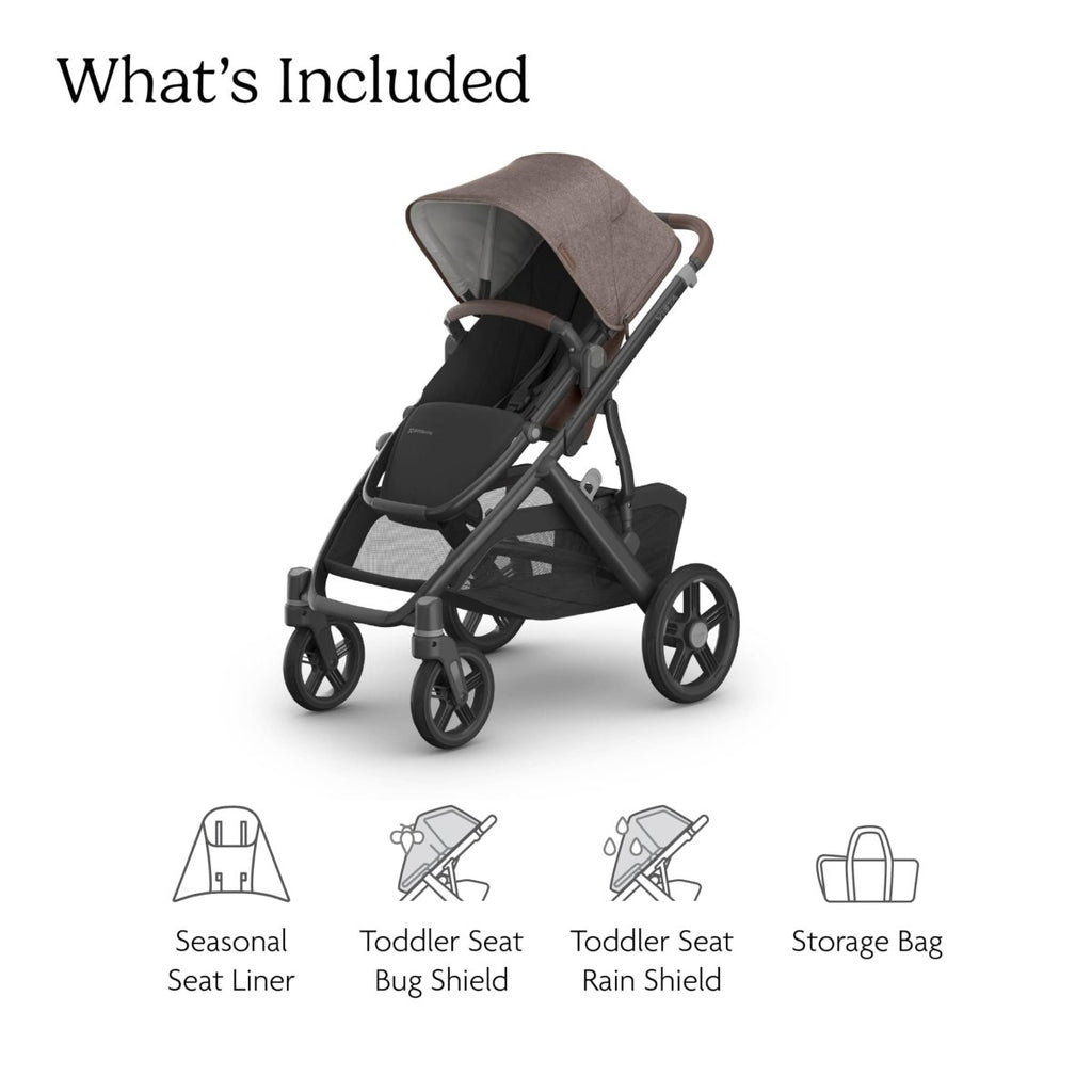 UPPAbaby Vista V3 Stroller - Full - Size Single - to - Double Stroller System - Toddler Seat, Bug Shield, Rain Shield, and Storage Bag Included - Jake (Charcoal/Carbon Frame/Black Leather) - LittleTreasures