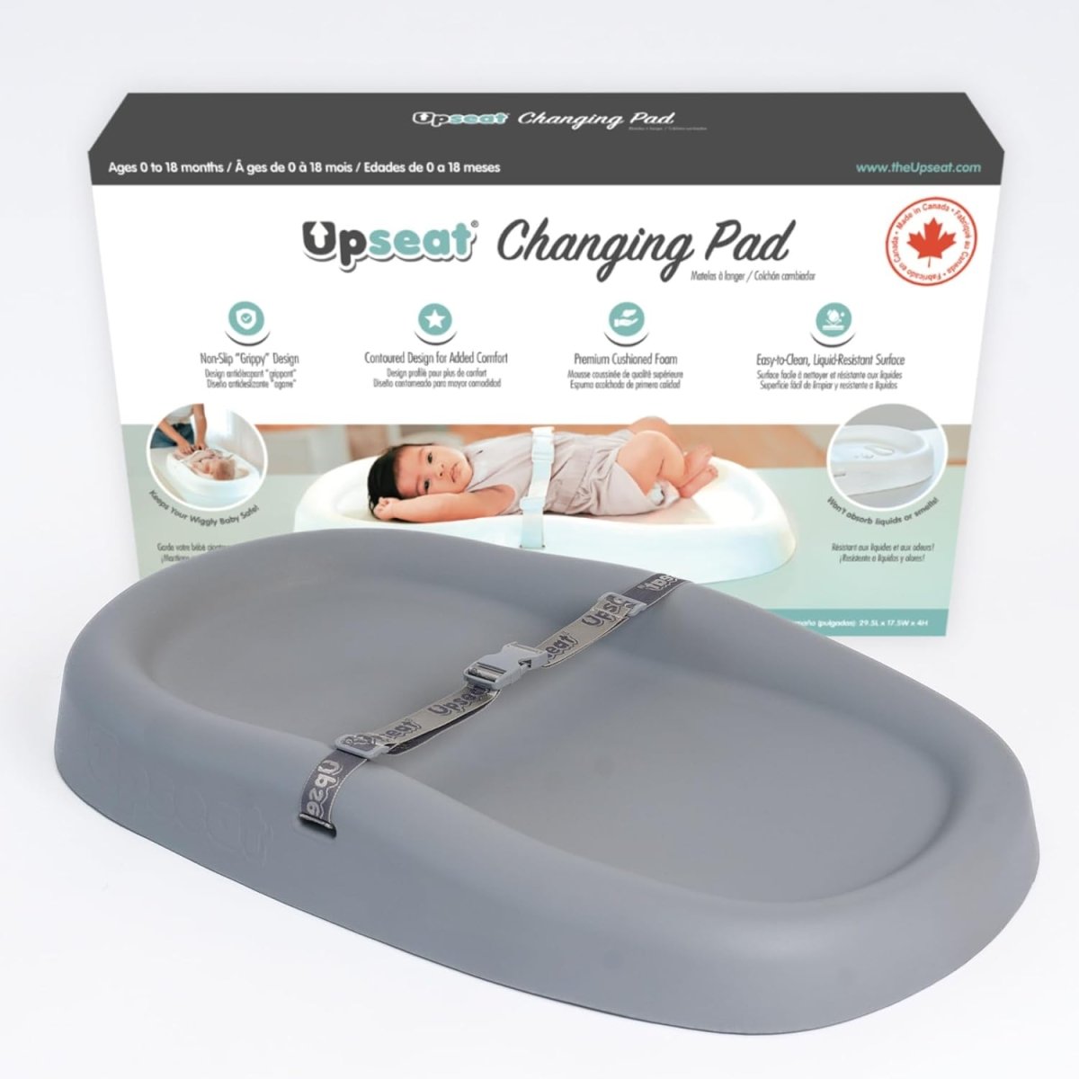 Upseat Baby Changing Pad, Non - Slip Grippy Design, Premium Cushioned Foam, Contoured for Comfort, Waterproof and Easy - to - Clean, Liquid - Resistant, Made in Canada (Coconut) - LittleTreasures