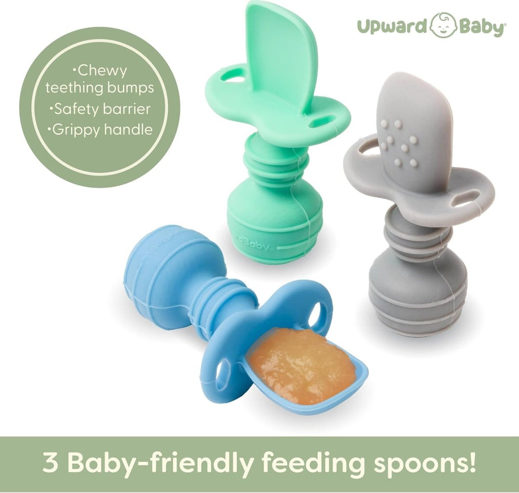 Upward Baby Silicone Self - Feeding Spoons for Toddlers, 3 Pack - LittleTreasures