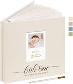 Vienrose Self Adhesive Photo Album 4x6 with Window Baby Memory Book Linen Cover with PVC Cover Photo Sleeve & 2 Decorative Cards DIY Scrapbook for Newborn, Baby Shower 20 Sheets 40 Pages Beige - LittleTreasures