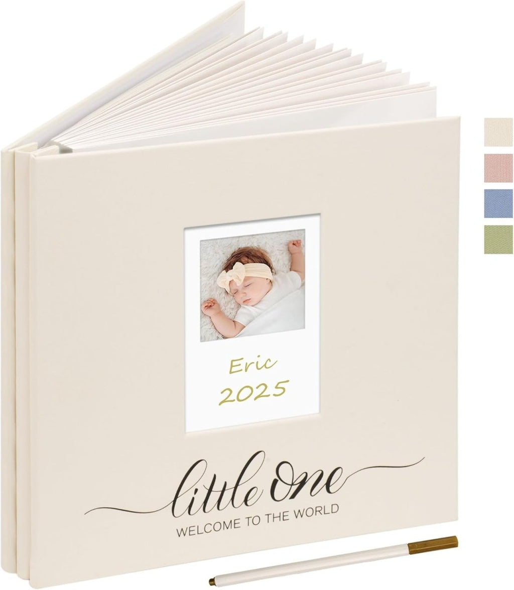 Vienrose Self Adhesive Photo Album 4x6 with Window Baby Memory Book Linen Cover with PVC Cover Photo Sleeve & 2 Decorative Cards DIY Scrapbook for Newborn, Baby Shower 20 Sheets 40 Pages Beige - LittleTreasures