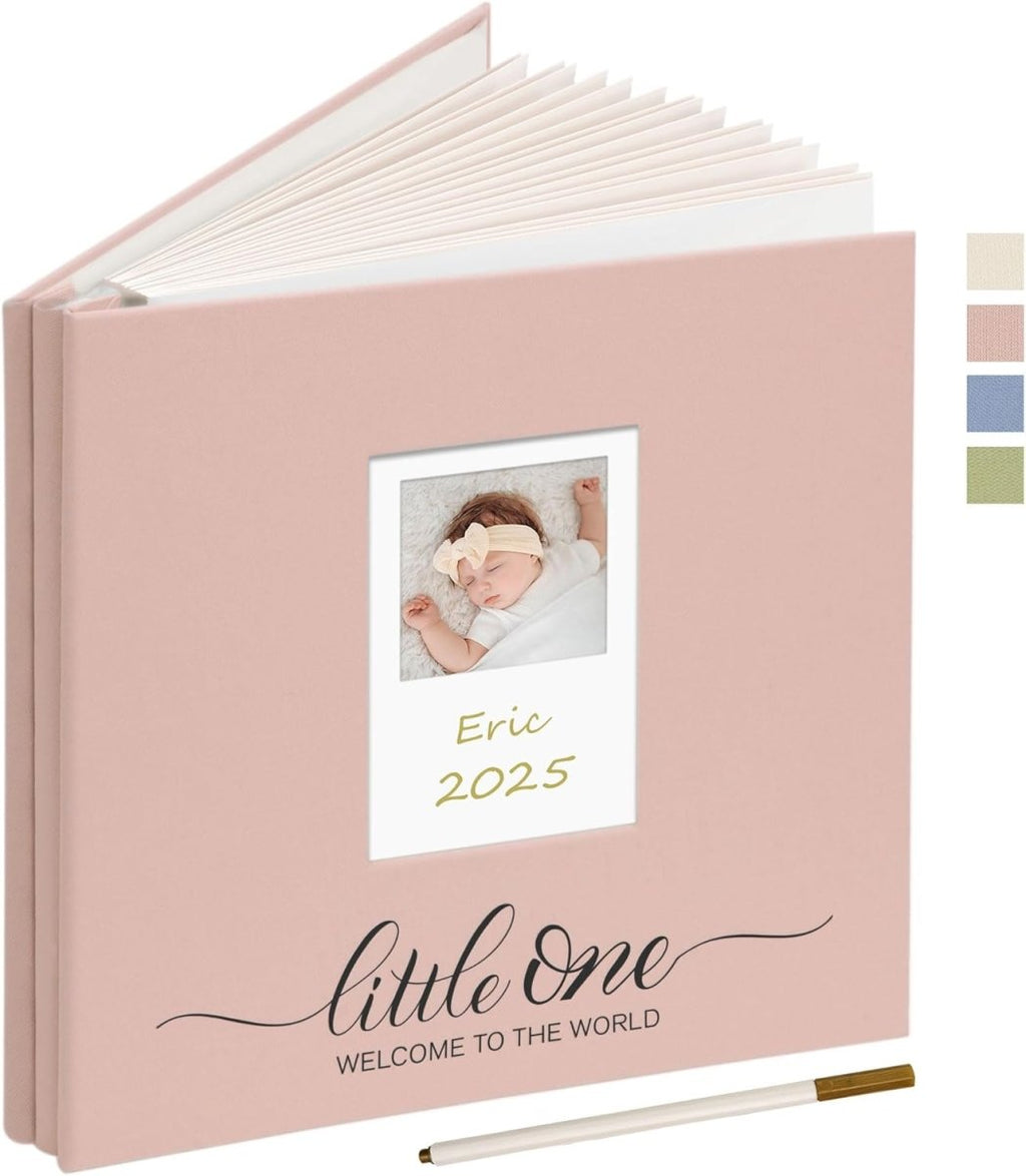 Vienrose Self Adhesive Photo Album 4x6 with Window Baby Memory Book Linen Cover with PVC Cover Photo Sleeve & 2 Decorative Cards DIY Scrapbook for Newborn, Baby Shower 20 Sheets 40 Pages Beige - LittleTreasures