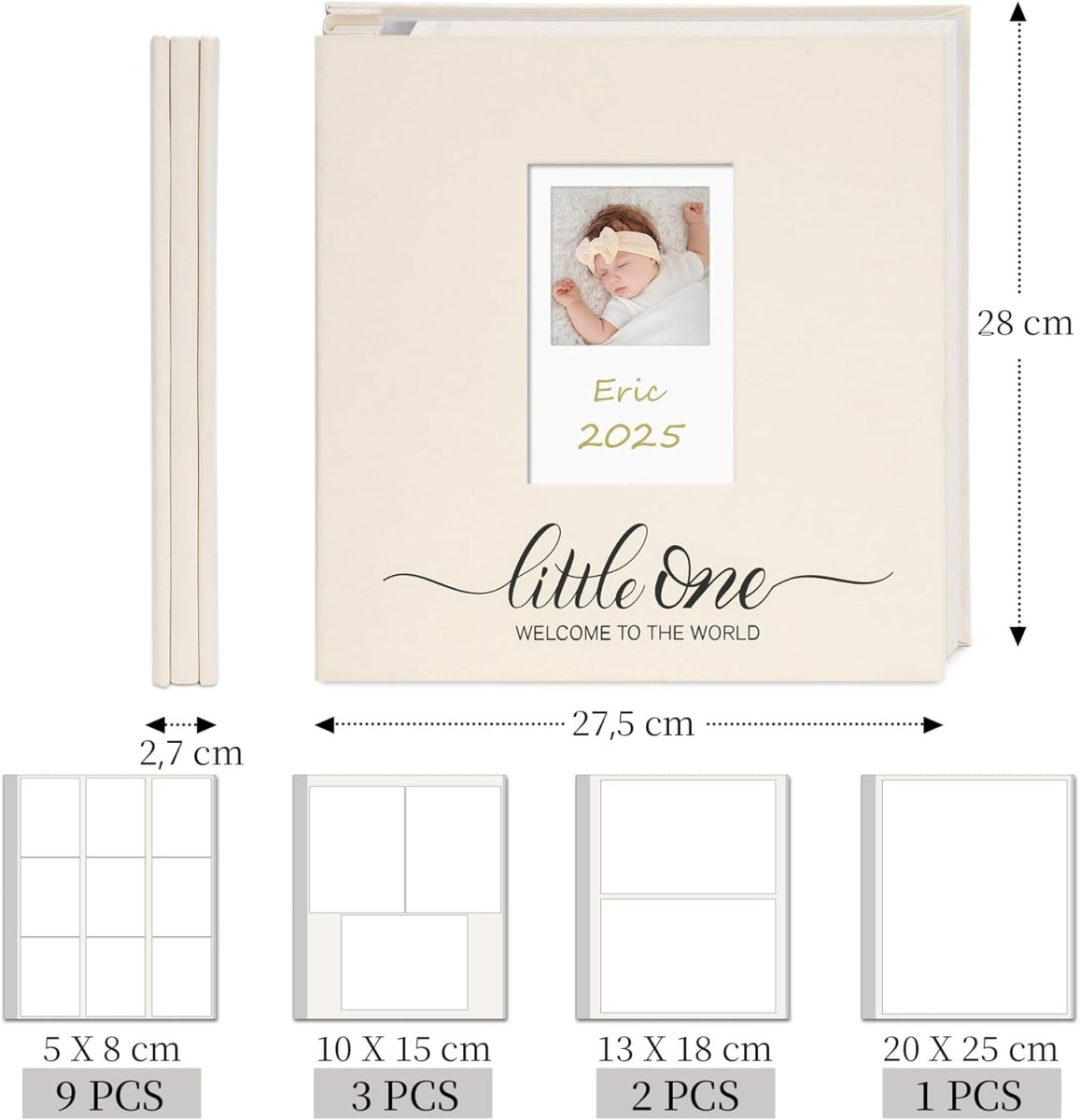 Vienrose Self Adhesive Photo Album 4x6 with Window Baby Memory Book Linen Cover with PVC Cover Photo Sleeve & 2 Decorative Cards DIY Scrapbook for Newborn, Baby Shower 20 Sheets 40 Pages Beige - LittleTreasures