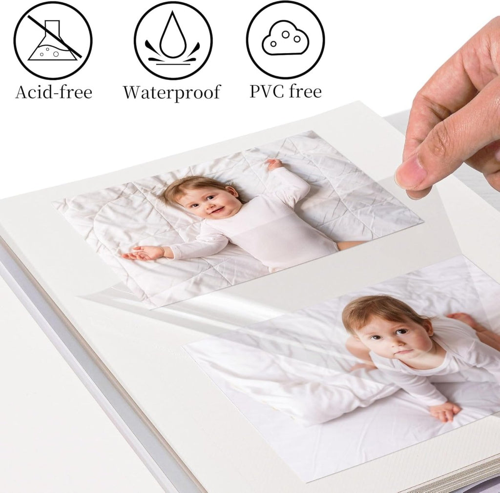Vienrose Self Adhesive Photo Album 4x6 with Window Baby Memory Book Linen Cover with PVC Cover Photo Sleeve & 2 Decorative Cards DIY Scrapbook for Newborn, Baby Shower 20 Sheets 40 Pages Beige - LittleTreasures
