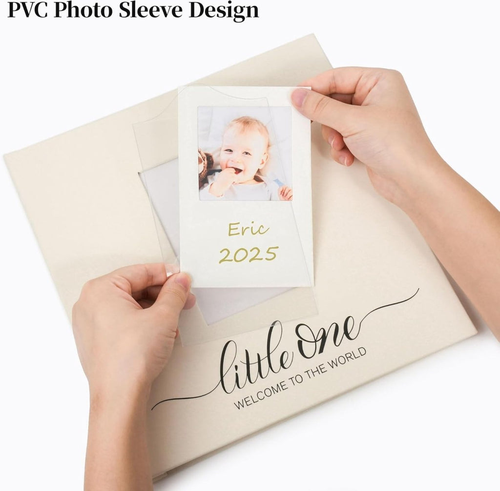 Vienrose Self Adhesive Photo Album 4x6 with Window Baby Memory Book Linen Cover with PVC Cover Photo Sleeve & 2 Decorative Cards DIY Scrapbook for Newborn, Baby Shower 20 Sheets 40 Pages Beige - LittleTreasures