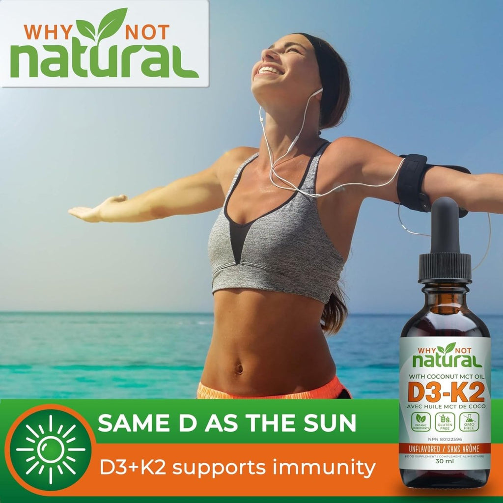 Vitamin D3 K2 (MK - 7) Liquid Drops, 1000 IU of sublingual D3 with Coconut MCT Oil, for Strong Bones and Teeth, Heart and Immune Support - Unflavored - LittleTreasures