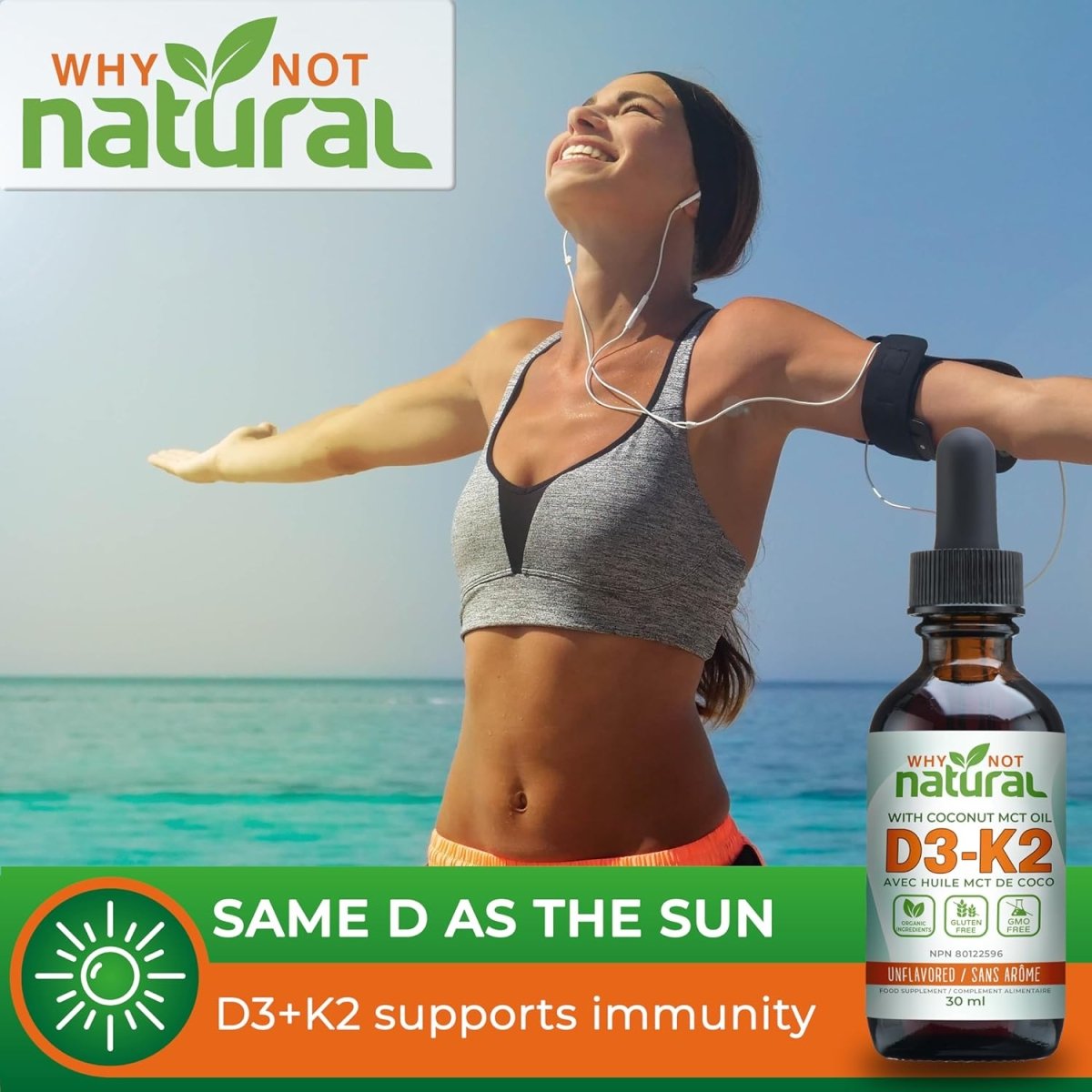 Vitamin D3 K2 (MK - 7) Liquid Drops, 1000 IU of sublingual D3 with Coconut MCT Oil, for Strong Bones and Teeth, Heart and Immune Support - Unflavored - LittleTreasures