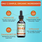 Vitamin D3 K2 (MK - 7) Liquid Drops, 1000 IU of sublingual D3 with Coconut MCT Oil, for Strong Bones and Teeth, Heart and Immune Support - Unflavored - LittleTreasures