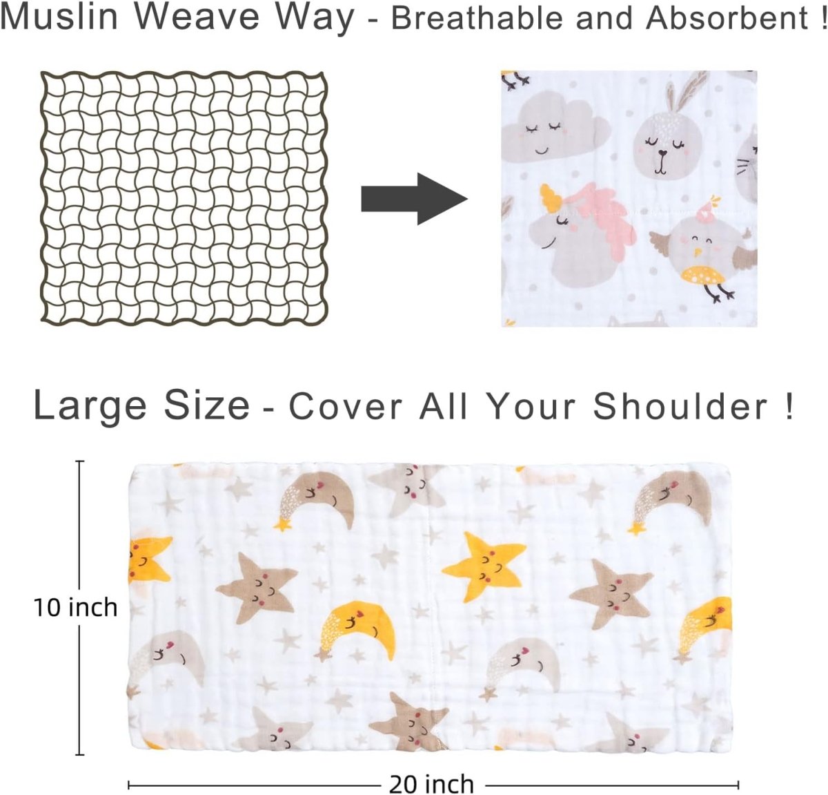 Viviland 100% Cotton Baby Muslin Burp Cloths - Soft & Absorbent - LittleTreasures