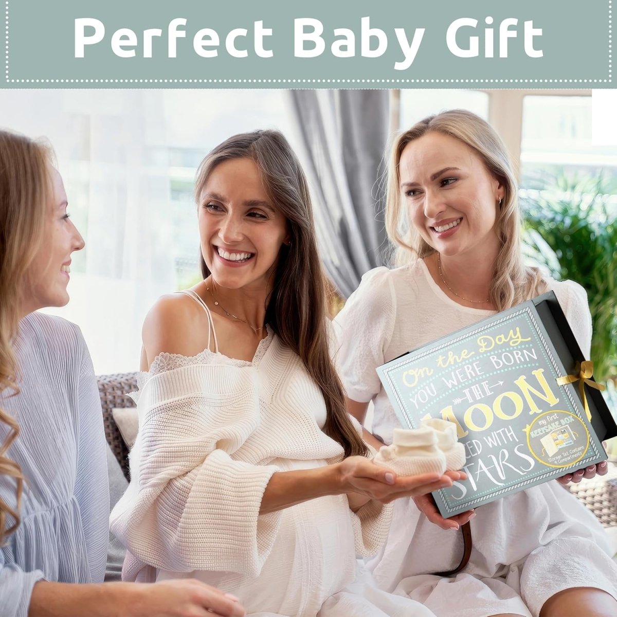 Votum Baby Keepsake Box for Treasured Memories, Moon & Stars - Lightweight, Handcrafted Baby Boxes with 9 Labeled Compartments for First Memories - Gender Neutral Baby Shower Gifts for Girls, Boys - LittleTreasures