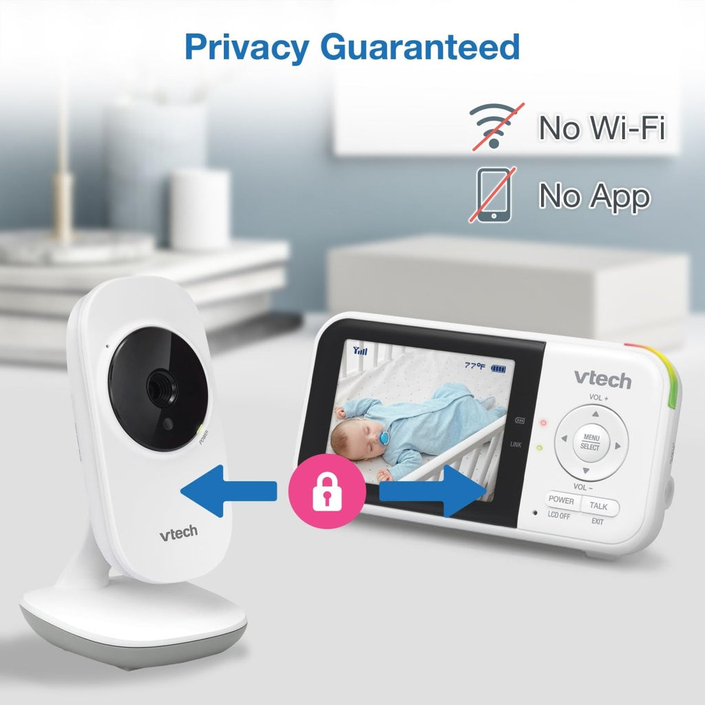 VTech VM819 Baby Monitor, 2.8” Screen, Night Vision, 2 - Way Audio, Temperature Sensor and Lullabies, Secure Transmission No WiFi - LittleTreasures
