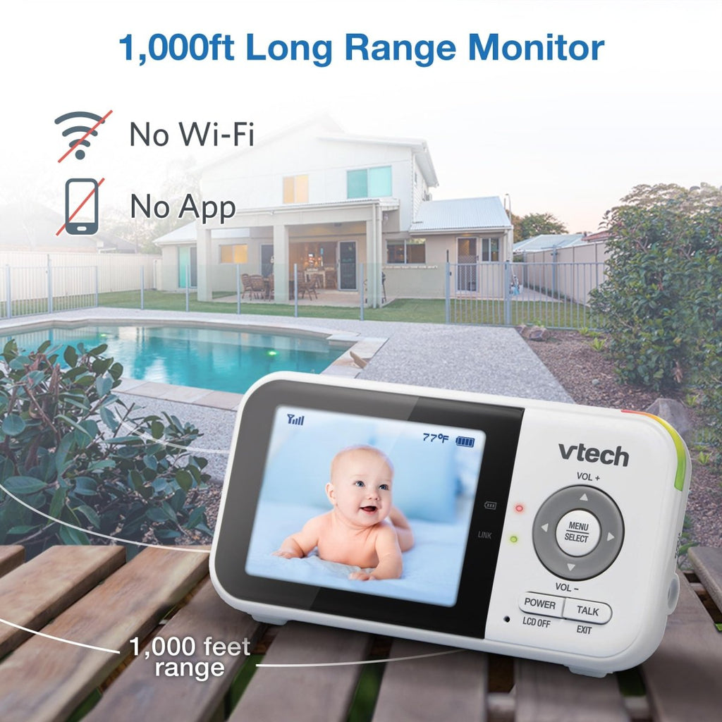 VTech VM819 Baby Monitor, 2.8” Screen, Night Vision, 2 - Way Audio, Temperature Sensor and Lullabies, Secure Transmission No WiFi - LittleTreasures