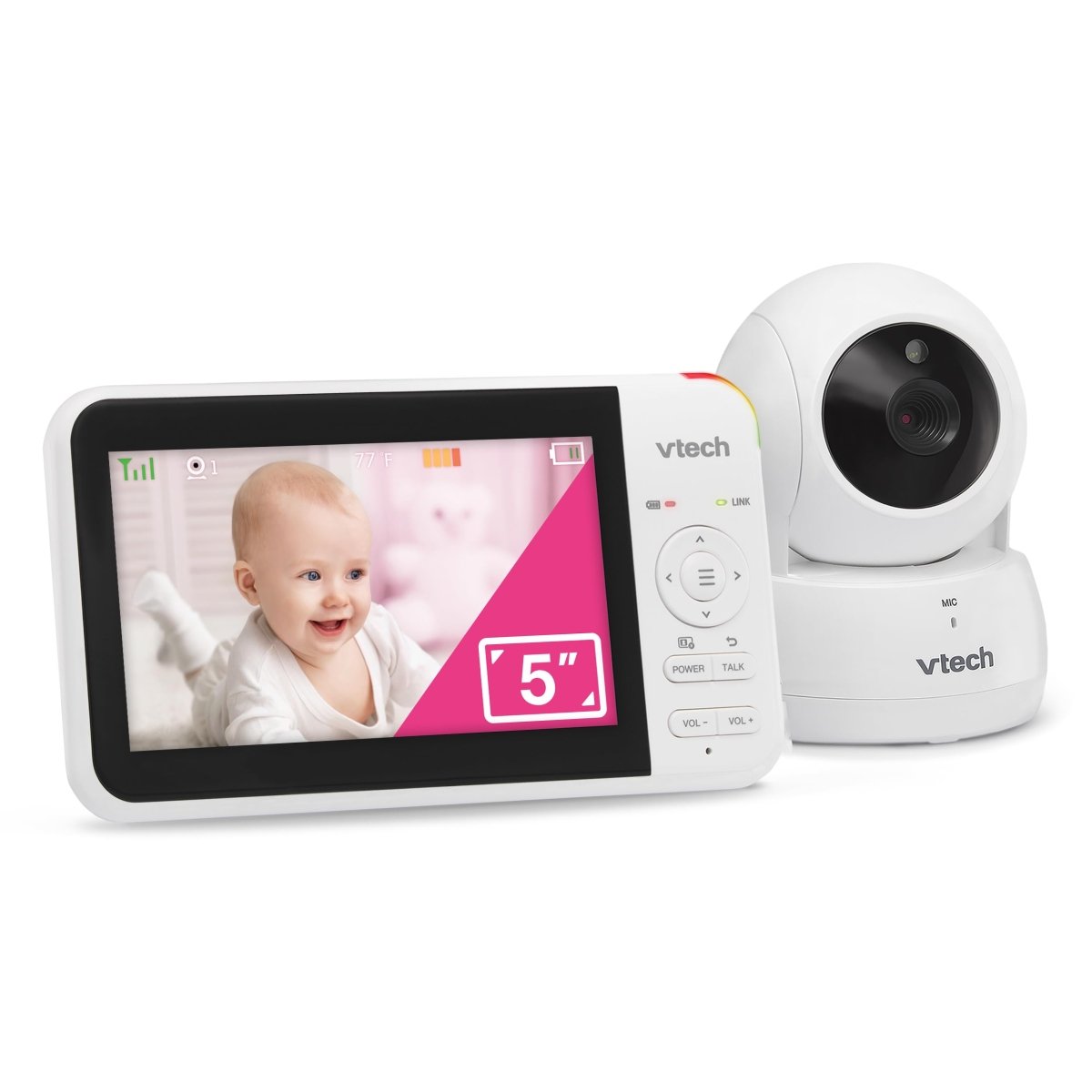 VTech VM924 Pan & Tilt Video Baby Monitor, 5" LCD Screen, Up to 17 Hrs Video Battery Life, Plug & Play, 1.33x Zoom, Night Vision, Up to 1000ft Range, Soothing Sounds, 2 - Way Talk, Secured Transmission - LittleTreasures