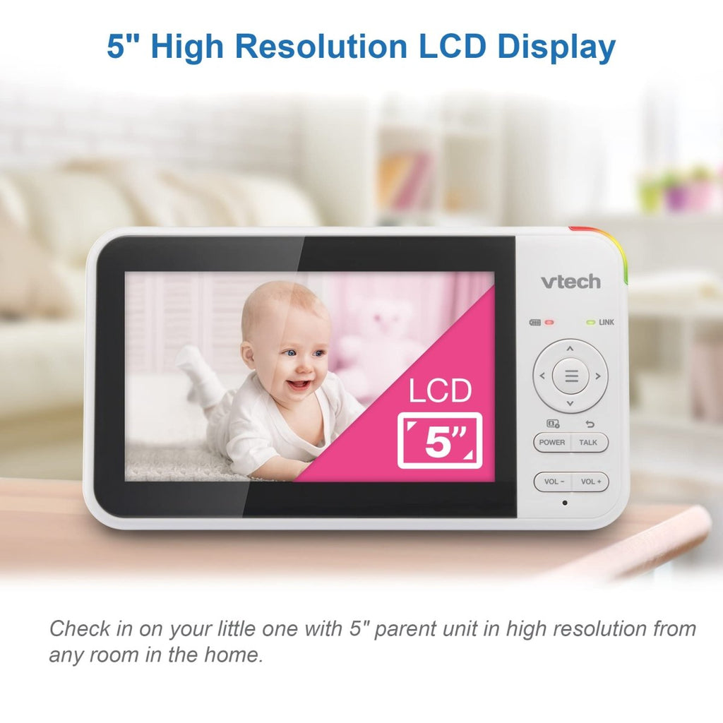 VTech VM924 Pan & Tilt Video Baby Monitor, 5" LCD Screen, Up to 17 Hrs Video Battery Life, Plug & Play, 1.33x Zoom, Night Vision, Up to 1000ft Range, Soothing Sounds, 2 - Way Talk, Secured Transmission - LittleTreasures