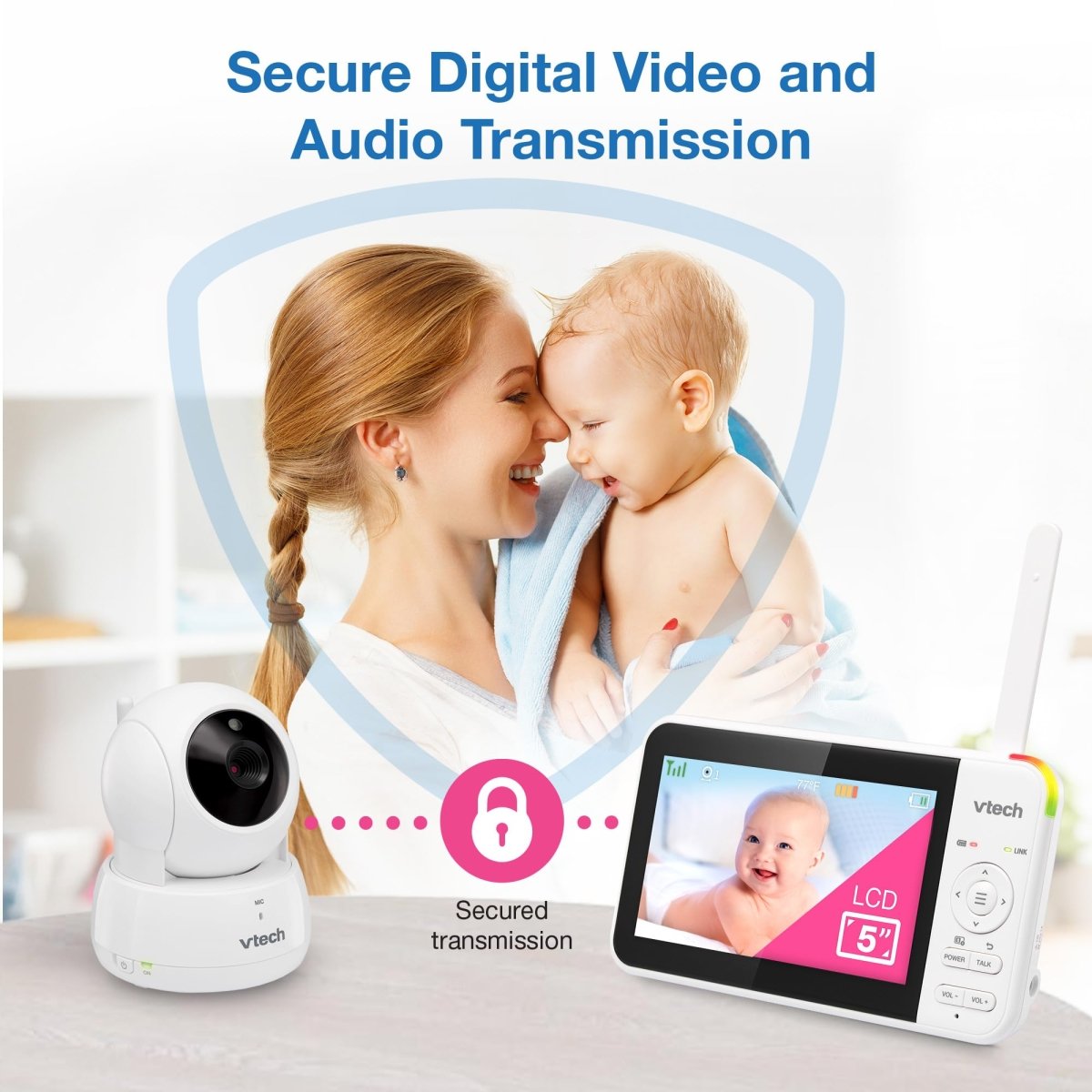 VTech VM924 Pan & Tilt Video Baby Monitor, 5" LCD Screen, Up to 17 Hrs Video Battery Life, Plug & Play, 1.33x Zoom, Night Vision, Up to 1000ft Range, Soothing Sounds, 2 - Way Talk, Secured Transmission - LittleTreasures