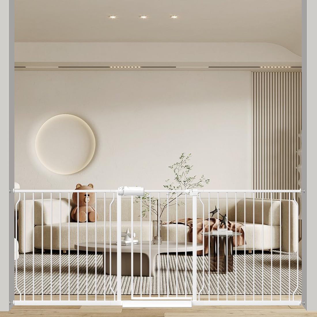 WAOWAO Baby Gate 100.00 - 109.45inch Extra Wide Pressure Mounted Walk Through Swing Auto Close Safety White Metal Toddler Kids Child Dog Pet Puppy Cat for Stairs, Doorways, Kitchen - LittleTreasures