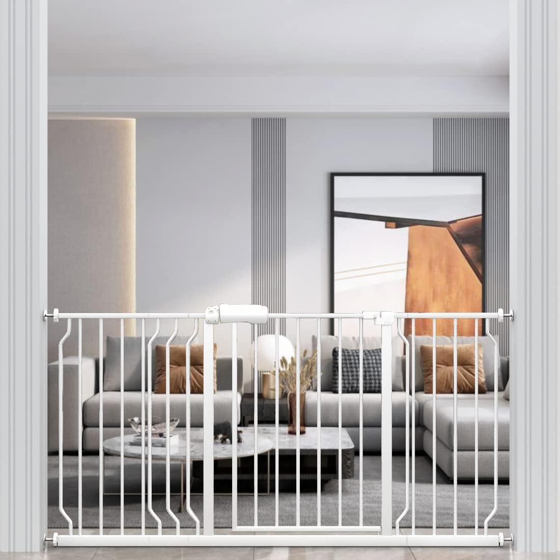 WAOWAO Baby Gate 100.00 - 109.45inch Extra Wide Pressure Mounted Walk Through Swing Auto Close Safety White Metal Toddler Kids Child Dog Pet Puppy Cat for Stairs, Doorways, Kitchen - LittleTreasures
