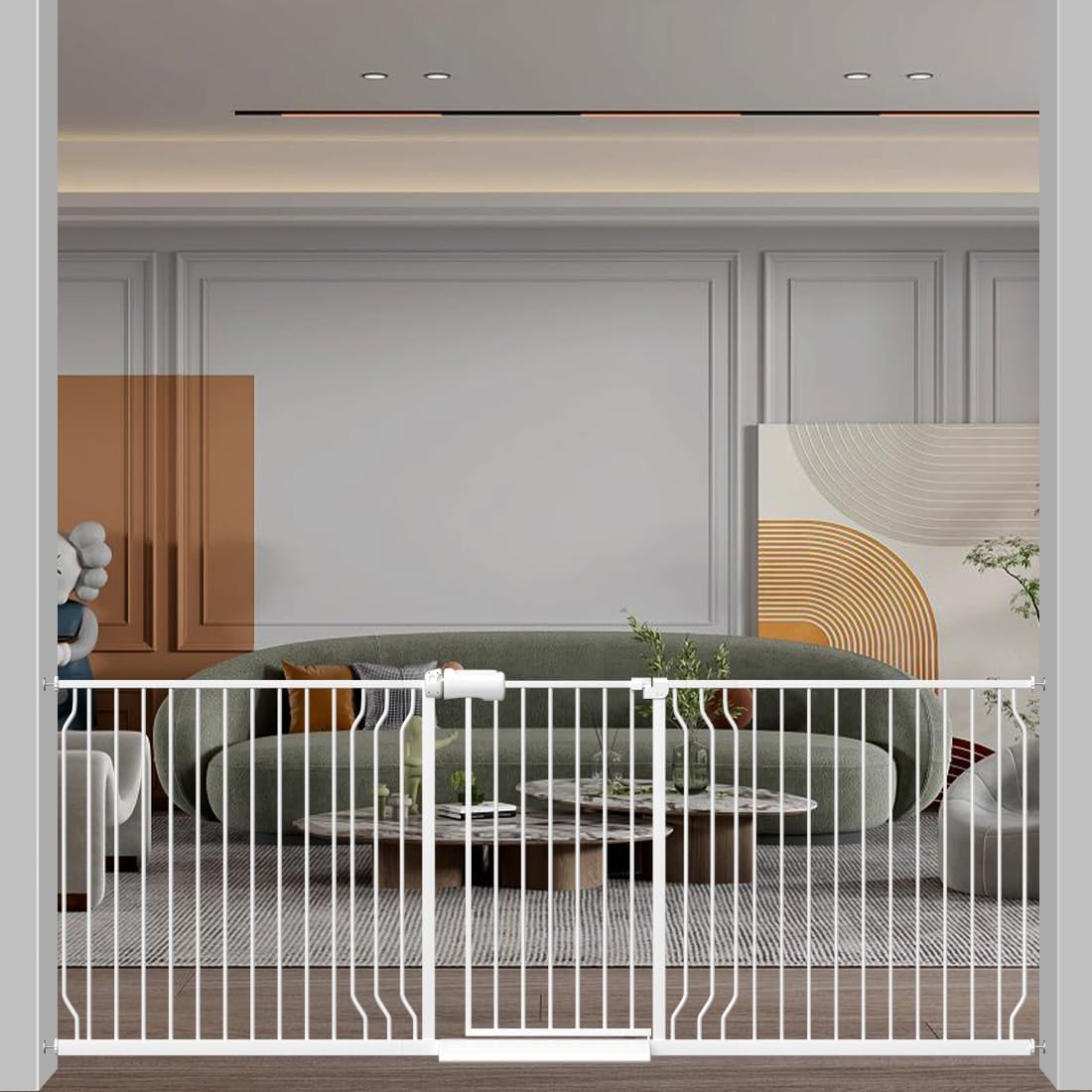 WAOWAO Baby Gate 100.00 - 109.45inch Extra Wide Pressure Mounted Walk Through Swing Auto Close Safety White Metal Toddler Kids Child Dog Pet Puppy Cat for Stairs, Doorways, Kitchen - LittleTreasures