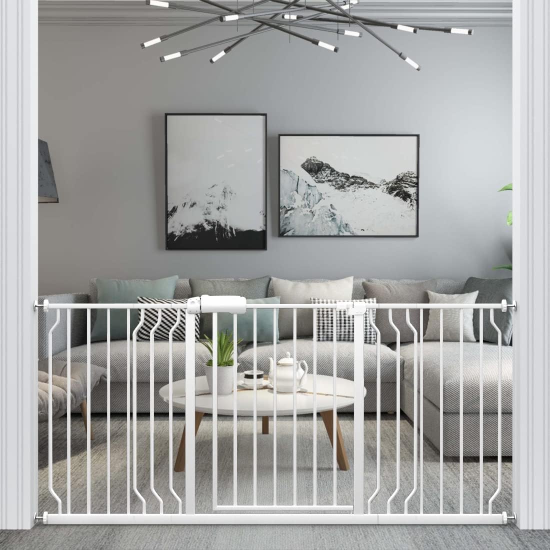 WAOWAO Baby Gate 100.00 - 109.45inch Extra Wide Pressure Mounted Walk Through Swing Auto Close Safety White Metal Toddler Kids Child Dog Pet Puppy Cat for Stairs, Doorways, Kitchen - LittleTreasures