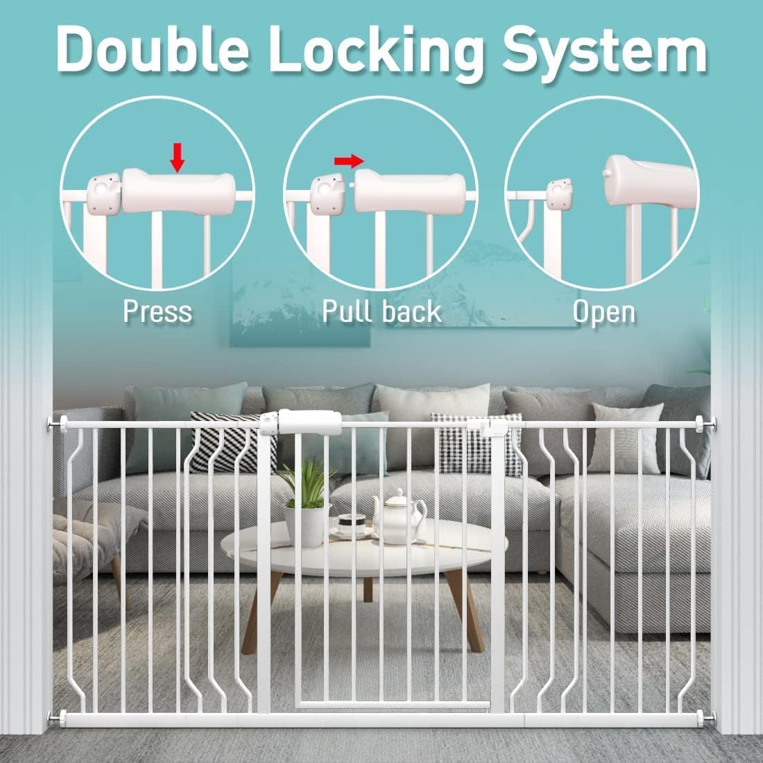 WAOWAO Baby Gate 100.00 - 109.45inch Extra Wide Pressure Mounted Walk Through Swing Auto Close Safety White Metal Toddler Kids Child Dog Pet Puppy Cat for Stairs, Doorways, Kitchen - LittleTreasures