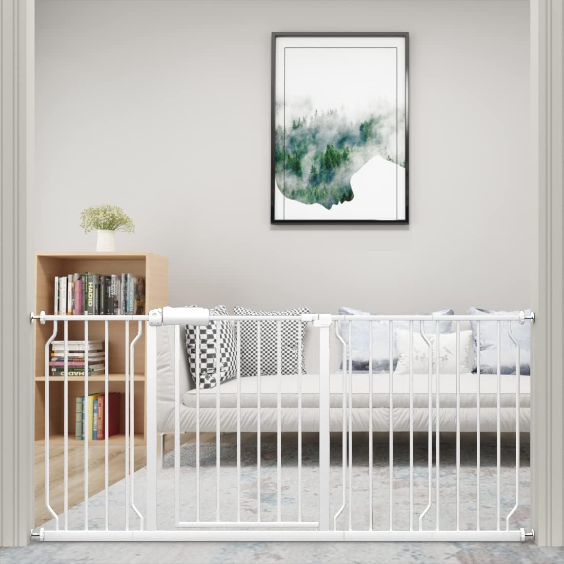 WAOWAO Baby Gate 100.00 - 109.45inch Extra Wide Pressure Mounted Walk Through Swing Auto Close Safety White Metal Toddler Kids Child Dog Pet Puppy Cat for Stairs, Doorways, Kitchen - LittleTreasures