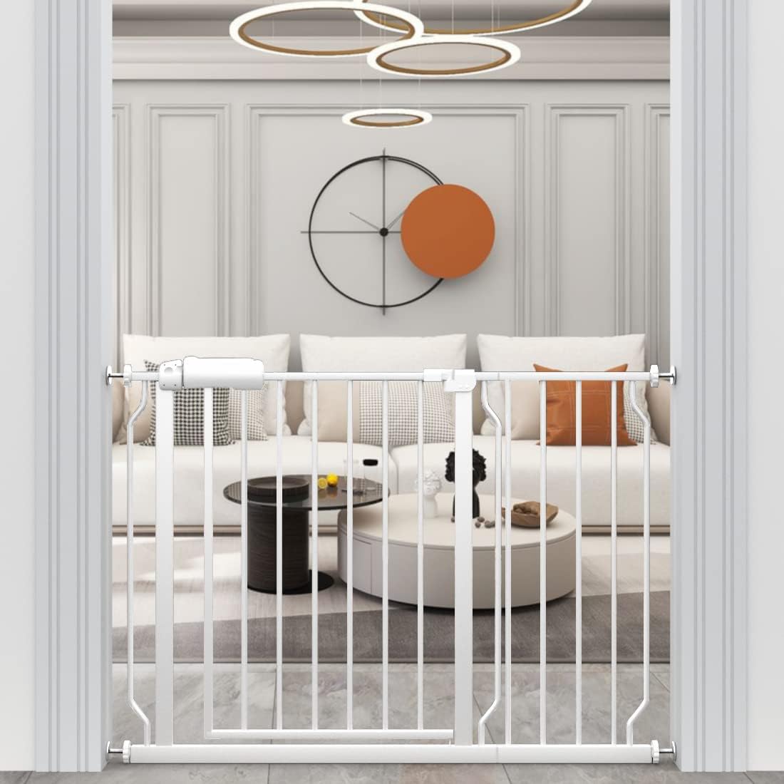 WAOWAO Baby Gate 100.00 - 109.45inch Extra Wide Pressure Mounted Walk Through Swing Auto Close Safety White Metal Toddler Kids Child Dog Pet Puppy Cat for Stairs, Doorways, Kitchen - LittleTreasures