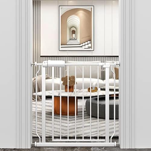 WAOWAO Baby Gate 100.00 - 109.45inch Extra Wide Pressure Mounted Walk Through Swing Auto Close Safety White Metal Toddler Kids Child Dog Pet Puppy Cat for Stairs, Doorways, Kitchen - LittleTreasures