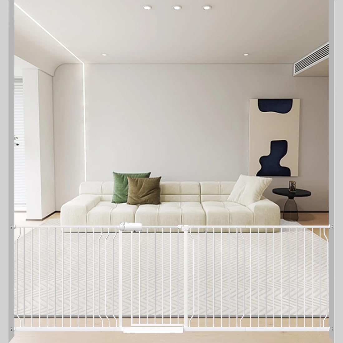 WAOWAO Baby Gate 100.00 - 109.45inch Extra Wide Pressure Mounted Walk Through Swing Auto Close Safety White Metal Toddler Kids Child Dog Pet Puppy Cat for Stairs, Doorways, Kitchen - LittleTreasures