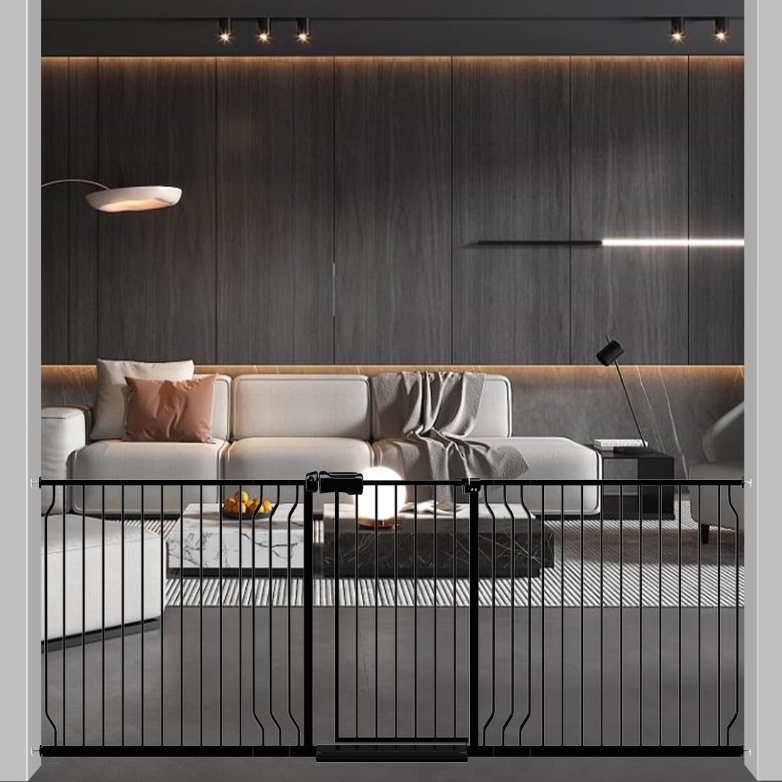 WAOWAO Baby Gate 90.55 - 100.00inch Extra Wide Pressure Mounted Walk Through Swing Auto Close Safety Black Metal Toddler Kids Child Dog Pet Puppy Cat for Stairs, Doorways, Kitchen - LittleTreasures