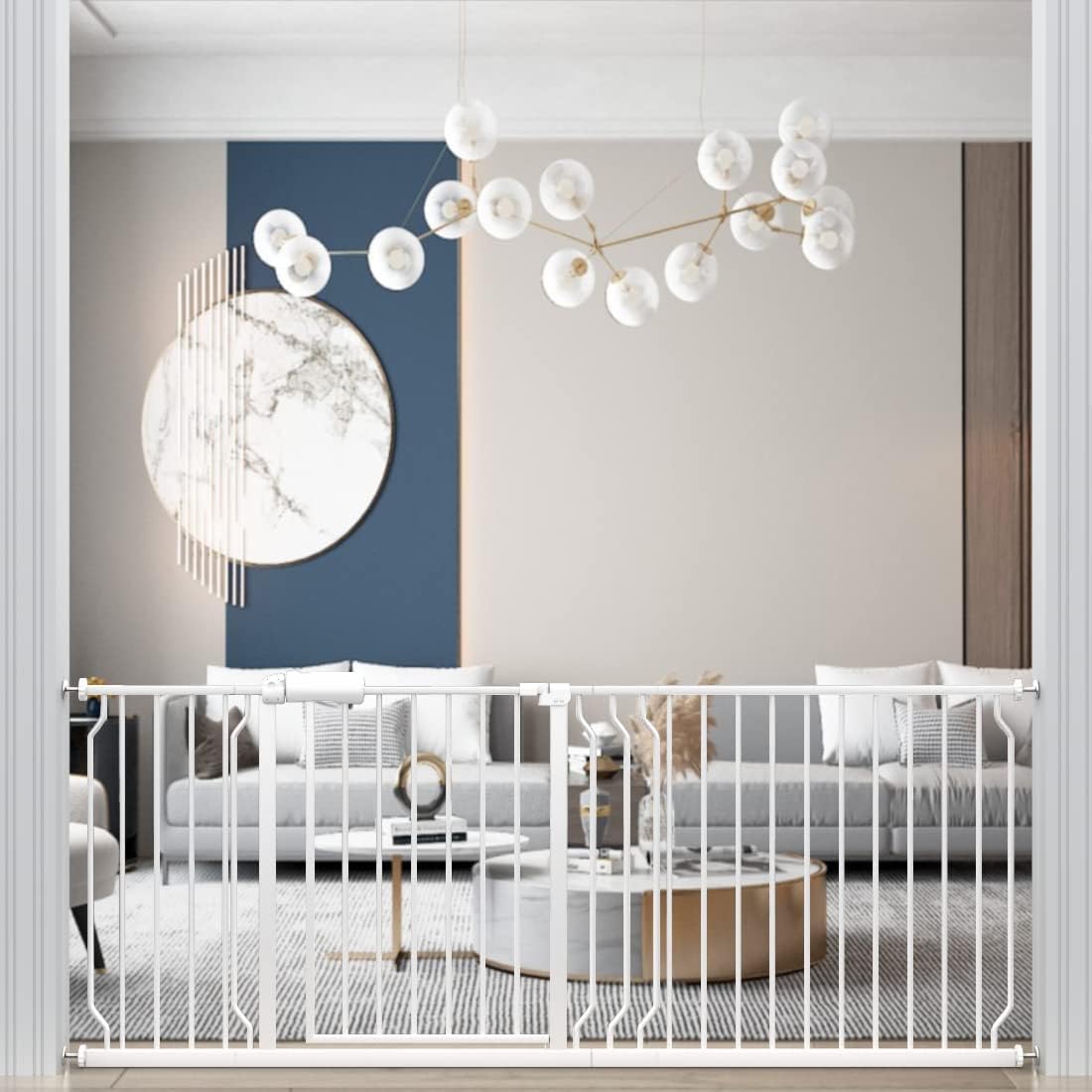 WAOWAO Baby Gate 90.55 - 100.00inch Extra Wide Pressure Mounted Walk Through Swing Auto Close Safety Black Metal Toddler Kids Child Dog Pet Puppy Cat for Stairs, Doorways, Kitchen - LittleTreasures