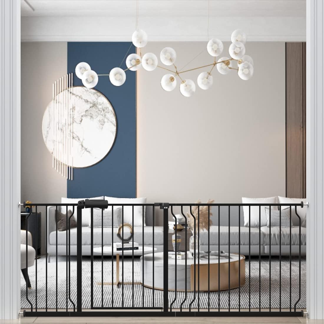 WAOWAO Baby Gate 90.55 - 100.00inch Extra Wide Pressure Mounted Walk Through Swing Auto Close Safety Black Metal Toddler Kids Child Dog Pet Puppy Cat for Stairs, Doorways, Kitchen - LittleTreasures