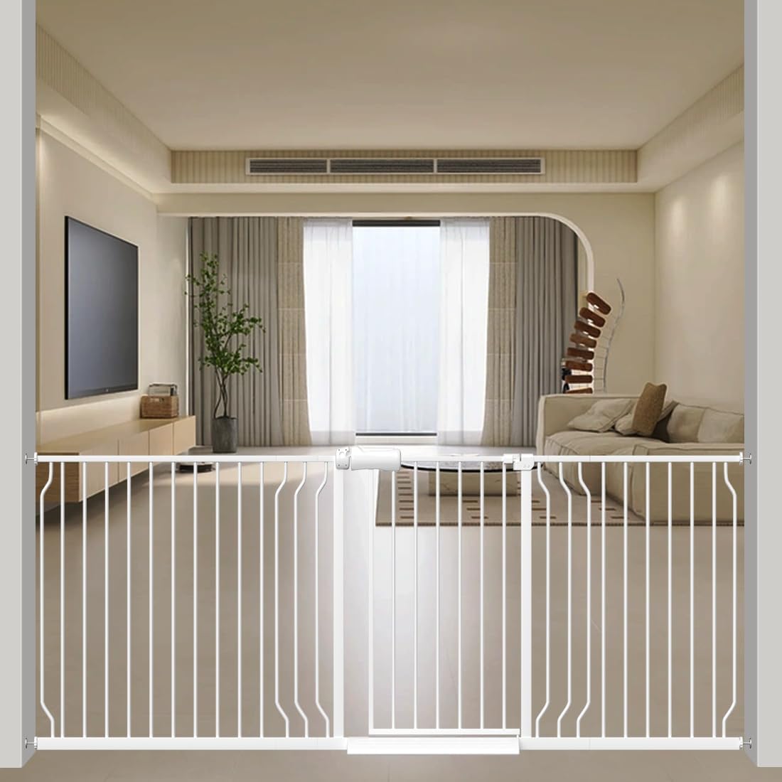 WAOWAO Baby Gate 90.55 - 100.00inch Extra Wide Pressure Mounted Walk Through Swing Auto Close Safety Black Metal Toddler Kids Child Dog Pet Puppy Cat for Stairs, Doorways, Kitchen - LittleTreasures