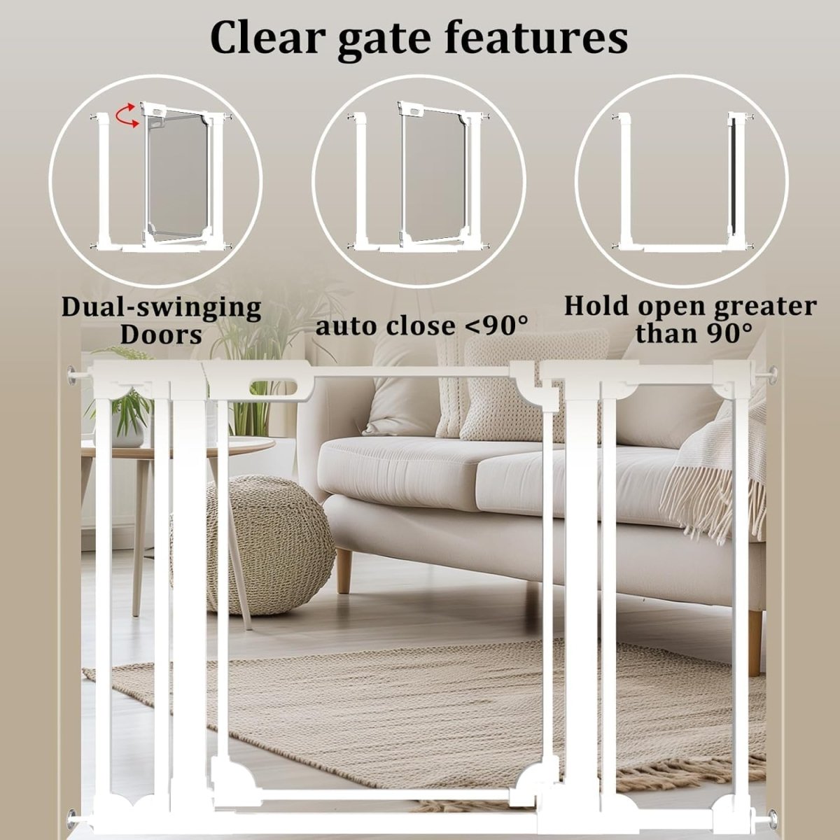 WAOWAO Clear Baby Gate for Stairs Modern Design Acrylic Auto Close Pet Gate,57.87 - 66.14" Wide Safety White Baby Gate for Doorways,Clear Dog Gates Indoor, Hallways,Kitchen - LittleTreasures