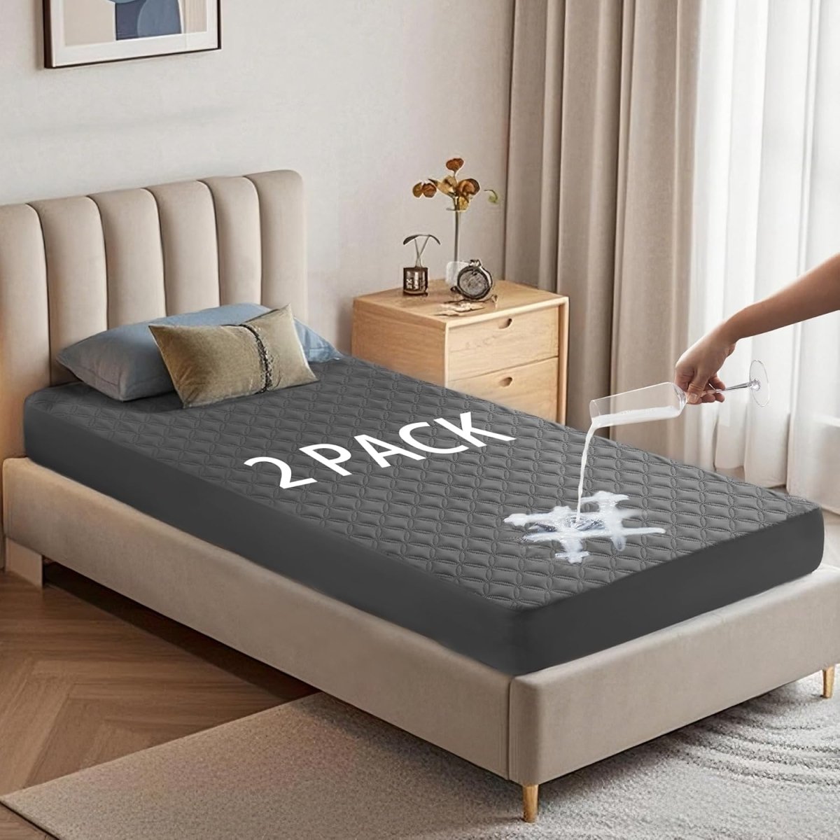 Waterproof Mattress Protector Crib, Soft & Skin Friendly Gray Mattress Pads 2 Pack, Dirt - Proof & Noiseless Mattress Cover Fits Baby Crib Toddler Bed (52''x28'') - LittleTreasures