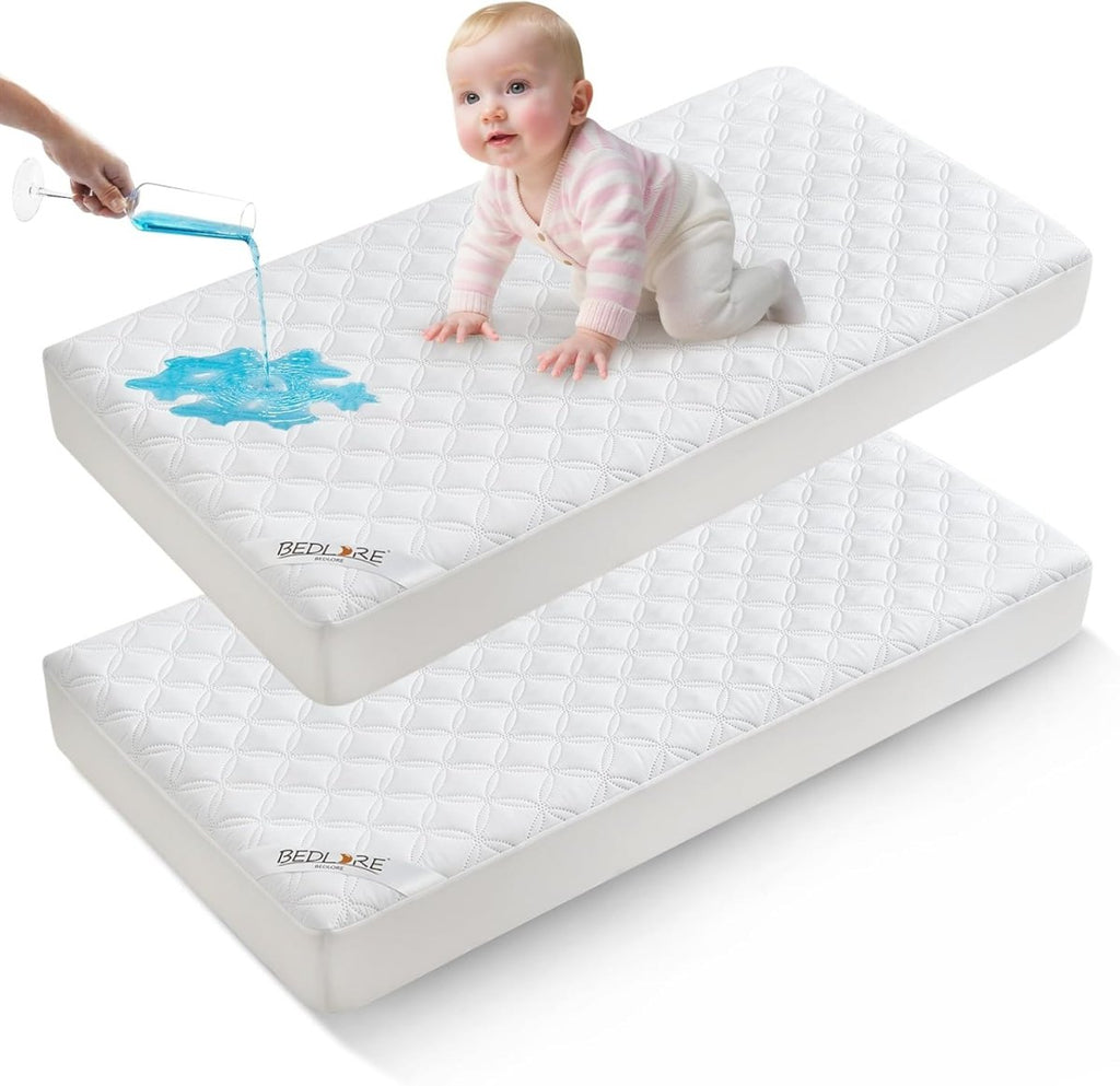 Waterproof Mattress Protector Crib, Soft & Skin Friendly Gray Mattress Pads 2 Pack, Dirt - Proof & Noiseless Mattress Cover Fits Baby Crib Toddler Bed (52''x28'') - LittleTreasures
