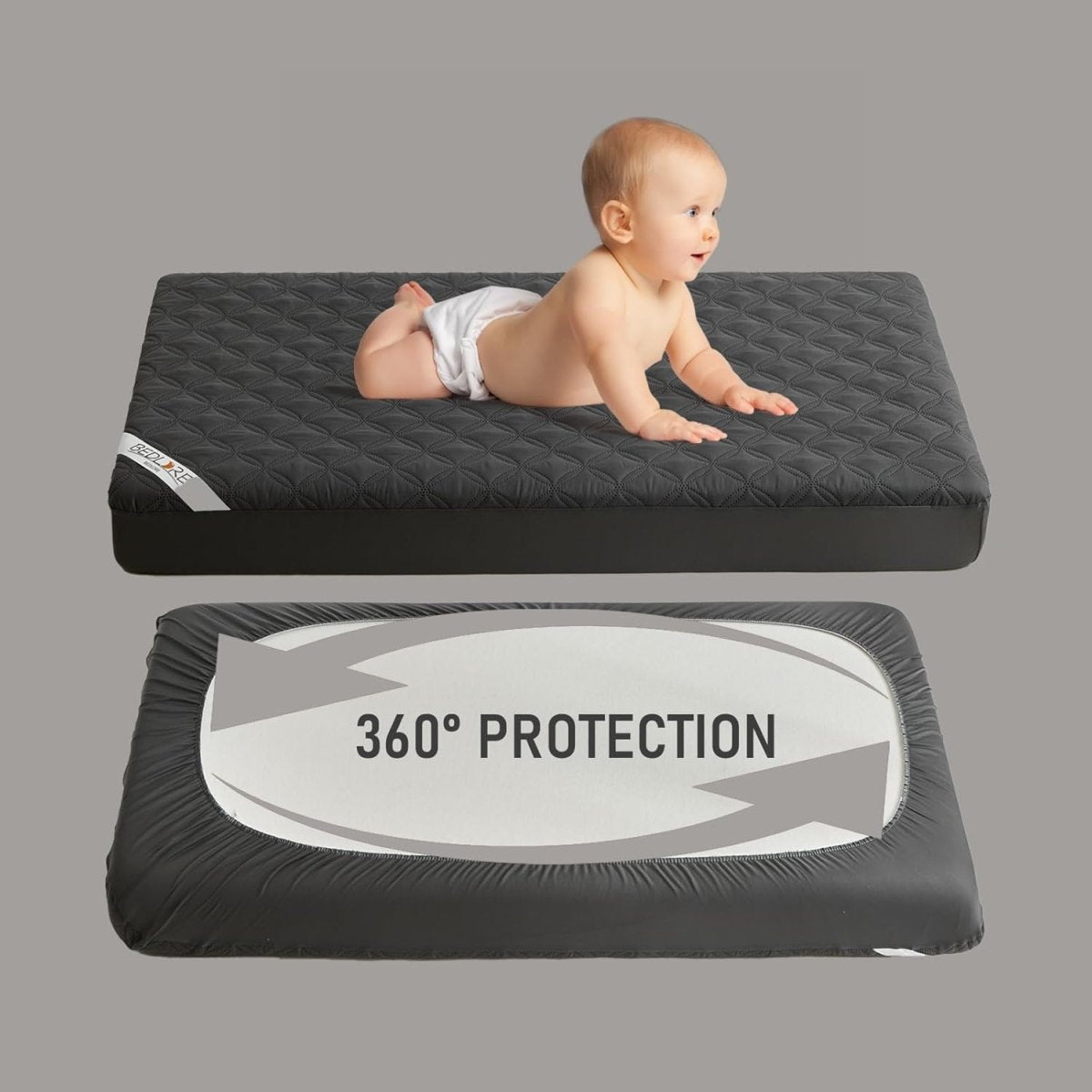 Waterproof Mattress Protector Crib, Soft & Skin Friendly Gray Mattress Pads 2 Pack, Dirt - Proof & Noiseless Mattress Cover Fits Baby Crib Toddler Bed (52''x28'') - LittleTreasures