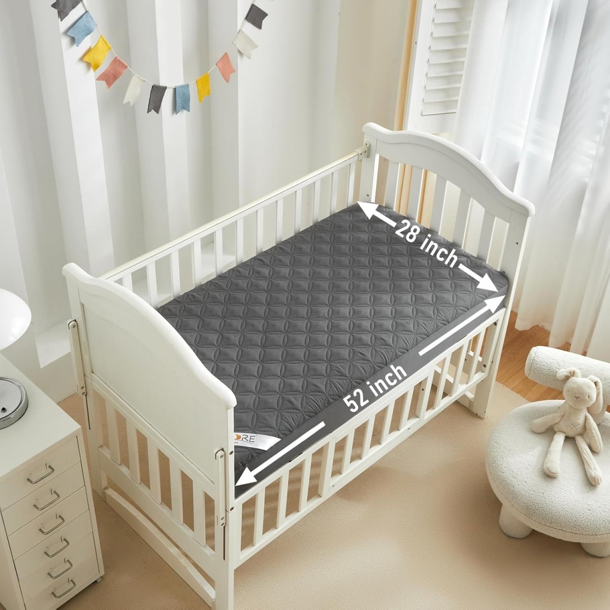 Waterproof Mattress Protector Crib, Soft & Skin Friendly Gray Mattress Pads 2 Pack, Dirt - Proof & Noiseless Mattress Cover Fits Baby Crib Toddler Bed (52''x28'') - LittleTreasures