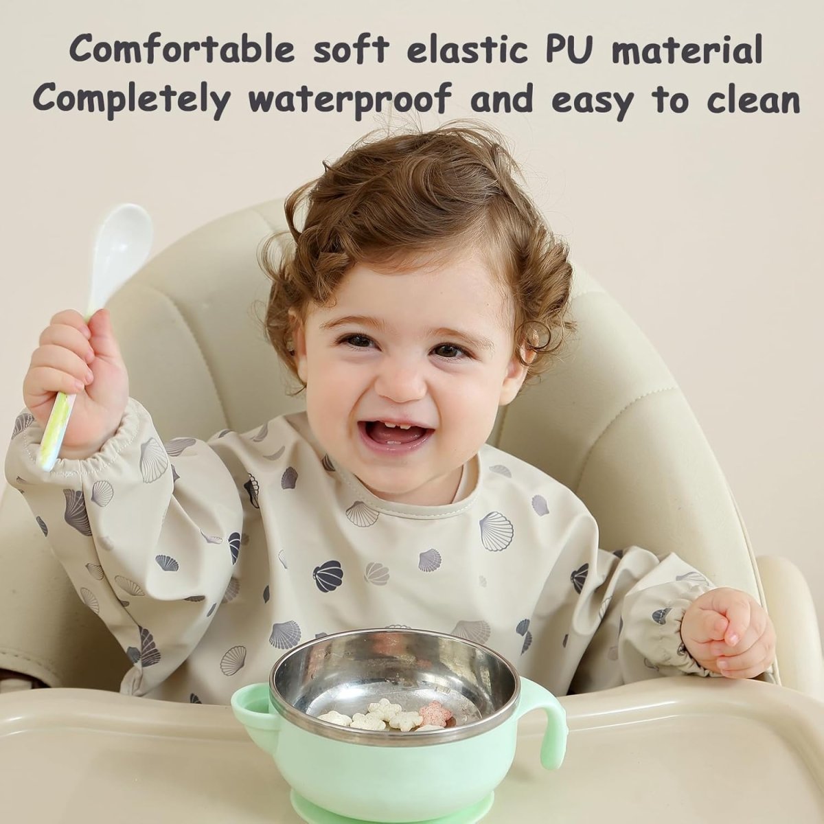 Weaning Bib with Long Sleeves 2PCS & BLW, Soft and Skin - Friendly Material, Coverall Bibs for Baby Feeding, Waterproof and Easy to Clean & Machine Washable, for Baby Infant Toddlers - LittleTreasures
