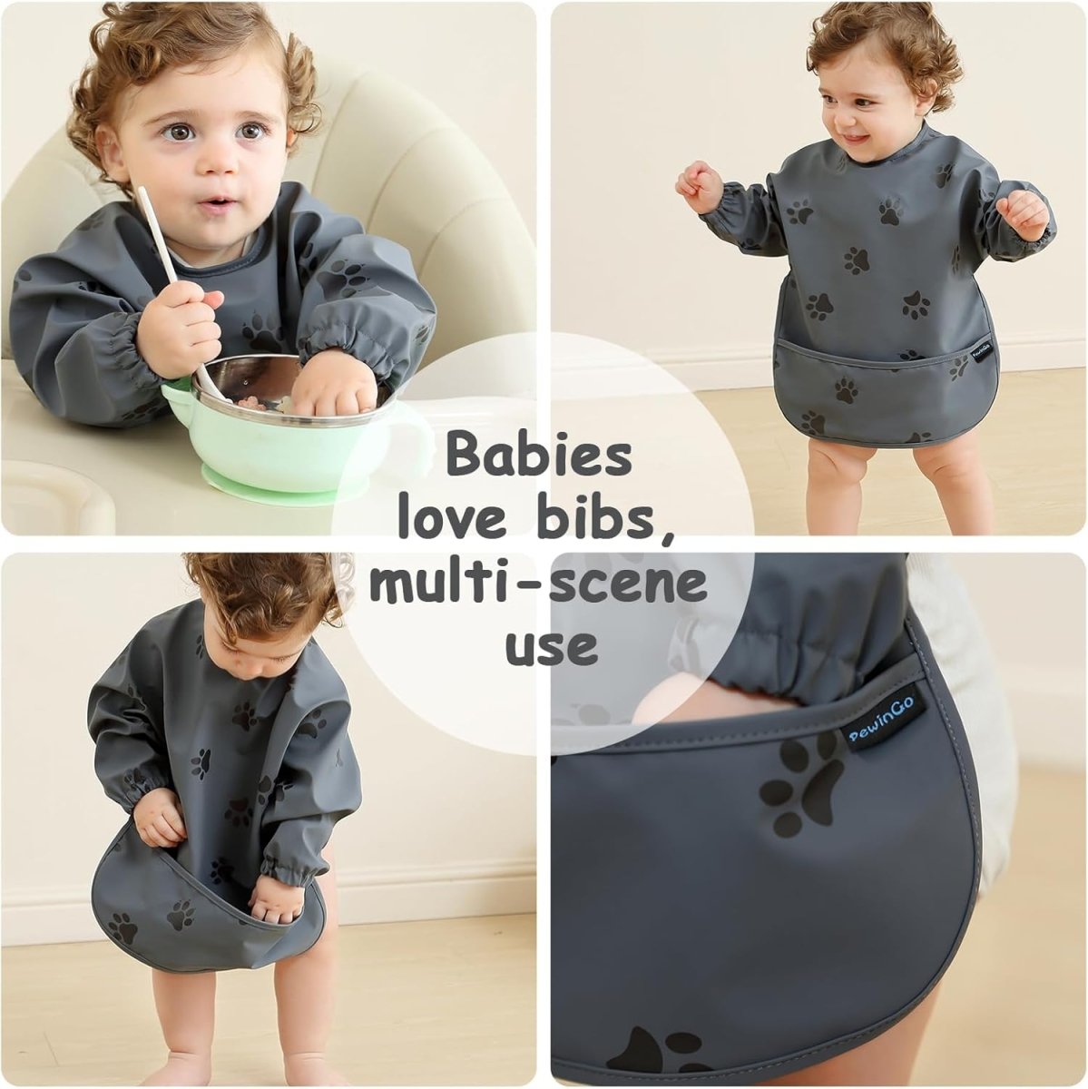 Weaning Bib with Long Sleeves 2PCS & BLW, Soft and Skin - Friendly Material, Coverall Bibs for Baby Feeding, Waterproof and Easy to Clean & Machine Washable, for Baby Infant Toddlers - LittleTreasures