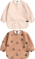 Weaning Bib with Long Sleeves 2PCS & BLW, Soft and Skin - Friendly Material, Coverall Bibs for Baby Feeding, Waterproof and Easy to Clean & Machine Washable, for Baby Infant Toddlers - LittleTreasures