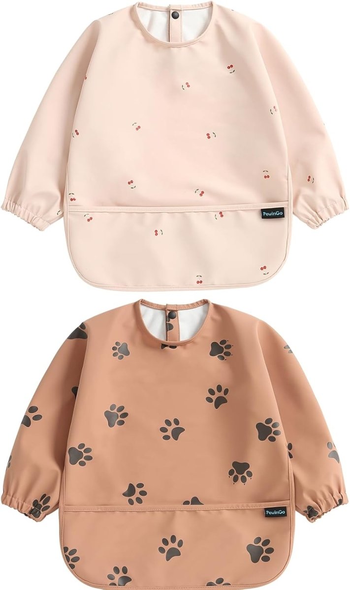 Weaning Bib with Long Sleeves 2PCS & BLW, Soft and Skin - Friendly Material, Coverall Bibs for Baby Feeding, Waterproof and Easy to Clean & Machine Washable, for Baby Infant Toddlers - LittleTreasures