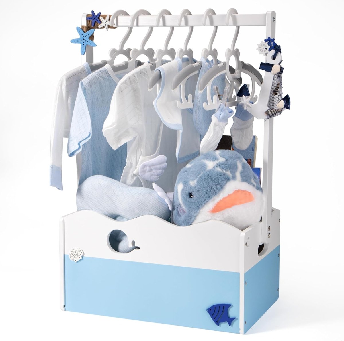 White Wooden Baby Shower Crate Closet, Baby Storage Crate with Handle, Basket for Baby Shower Gifts, Welcome Gift Basket for Newborn Boys Girls, Pregnancy Gifts for New Parents - LittleTreasures