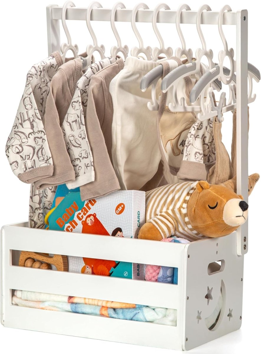 White Wooden Baby Shower Crate Closet, Baby Storage Crate with Handle, Basket for Baby Shower Gifts, Welcome Gift Basket for Newborn Boys Girls, Pregnancy Gifts for New Parents - LittleTreasures