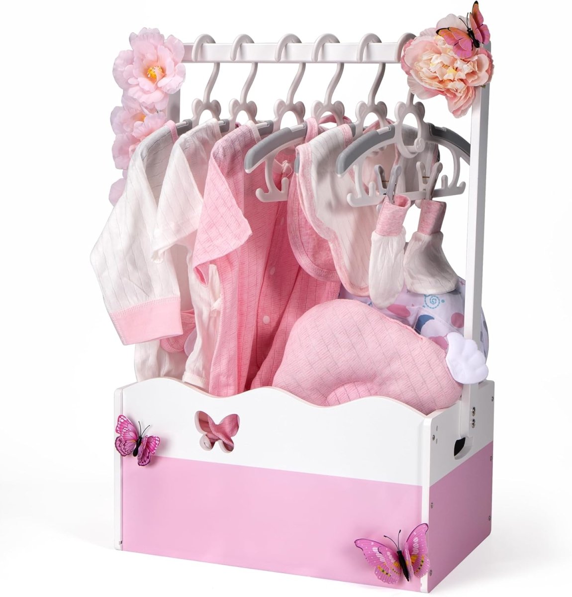 White Wooden Baby Shower Crate Closet, Baby Storage Crate with Handle, Basket for Baby Shower Gifts, Welcome Gift Basket for Newborn Boys Girls, Pregnancy Gifts for New Parents - LittleTreasures