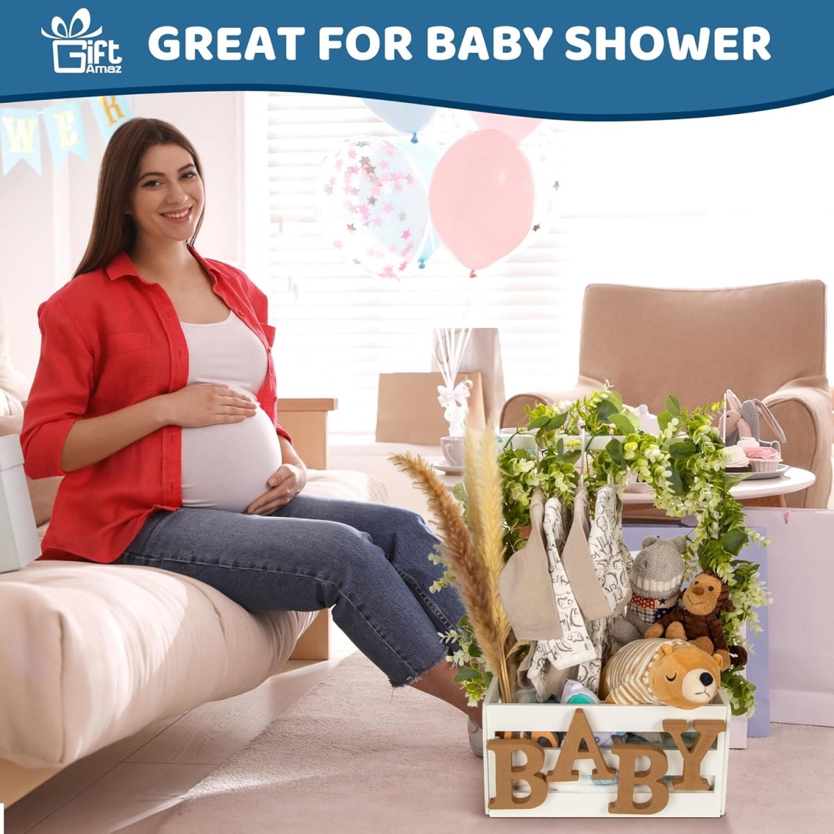 White Wooden Baby Shower Crate Closet, Baby Storage Crate with Handle, Basket for Baby Shower Gifts, Welcome Gift Basket for Newborn Boys Girls, Pregnancy Gifts for New Parents - LittleTreasures