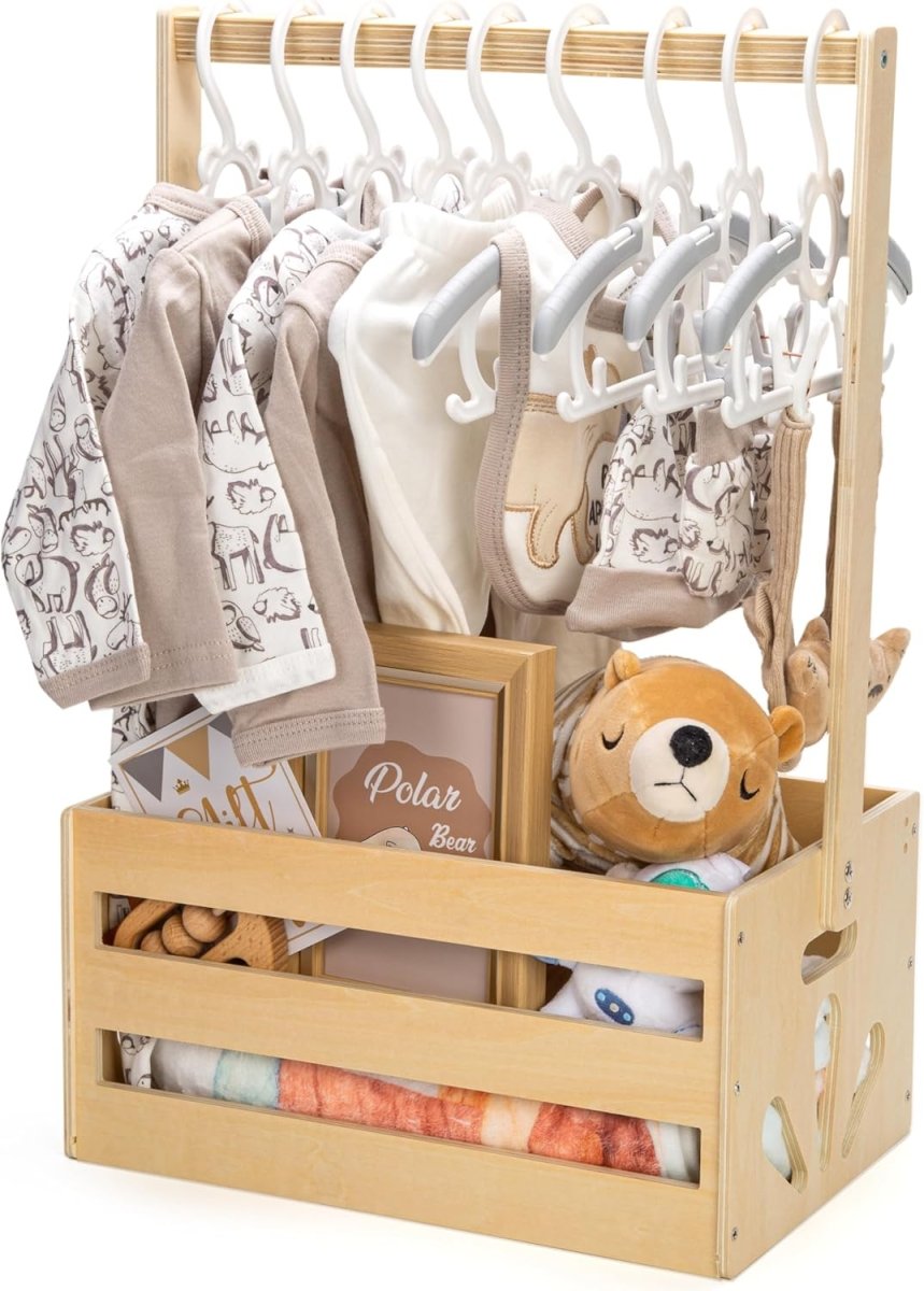 White Wooden Baby Shower Crate Closet, Baby Storage Crate with Handle, Basket for Baby Shower Gifts, Welcome Gift Basket for Newborn Boys Girls, Pregnancy Gifts for New Parents - LittleTreasures