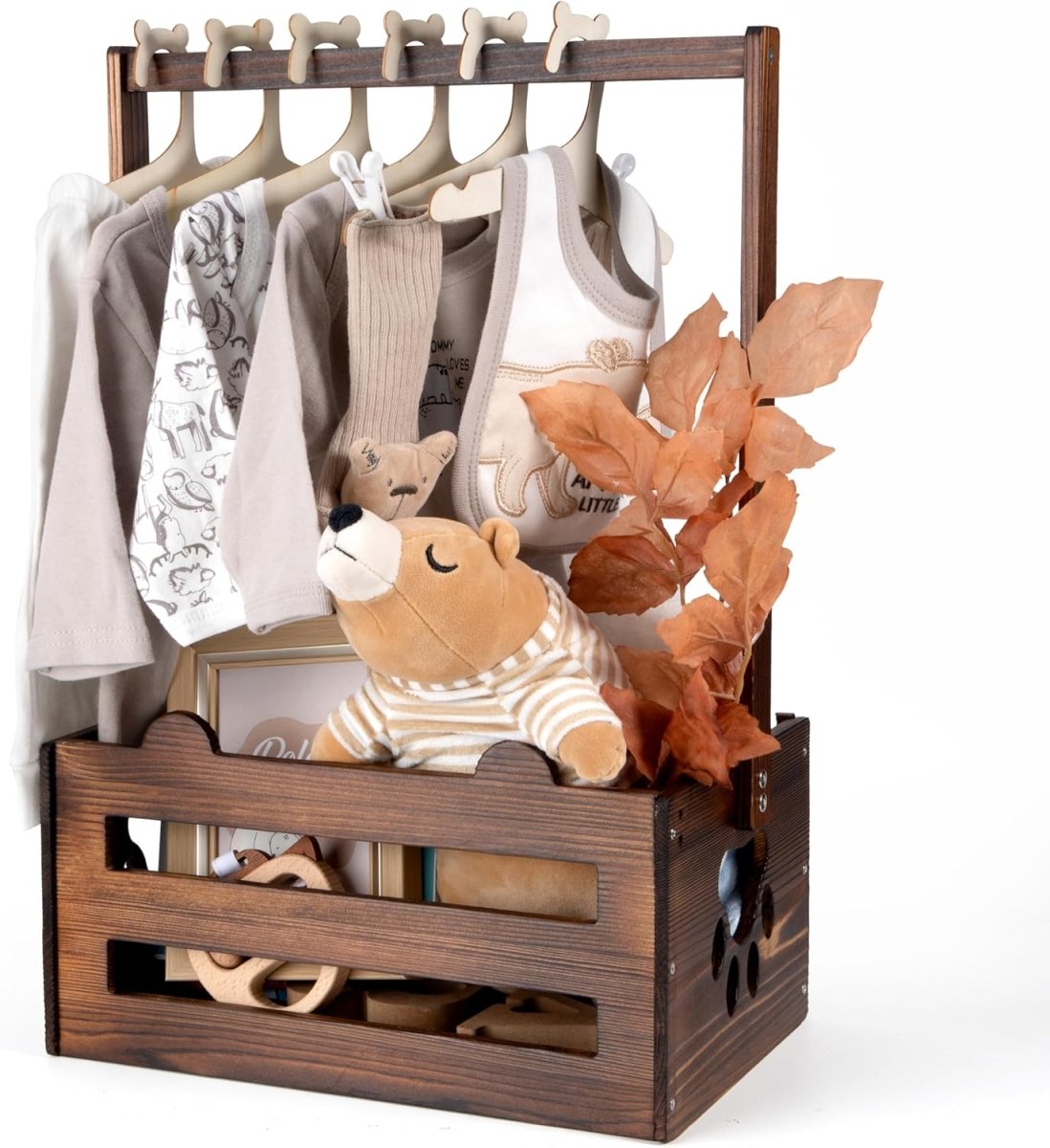 White Wooden Baby Shower Crate Closet, Baby Storage Crate with Handle, Basket for Baby Shower Gifts, Welcome Gift Basket for Newborn Boys Girls, Pregnancy Gifts for New Parents - LittleTreasures