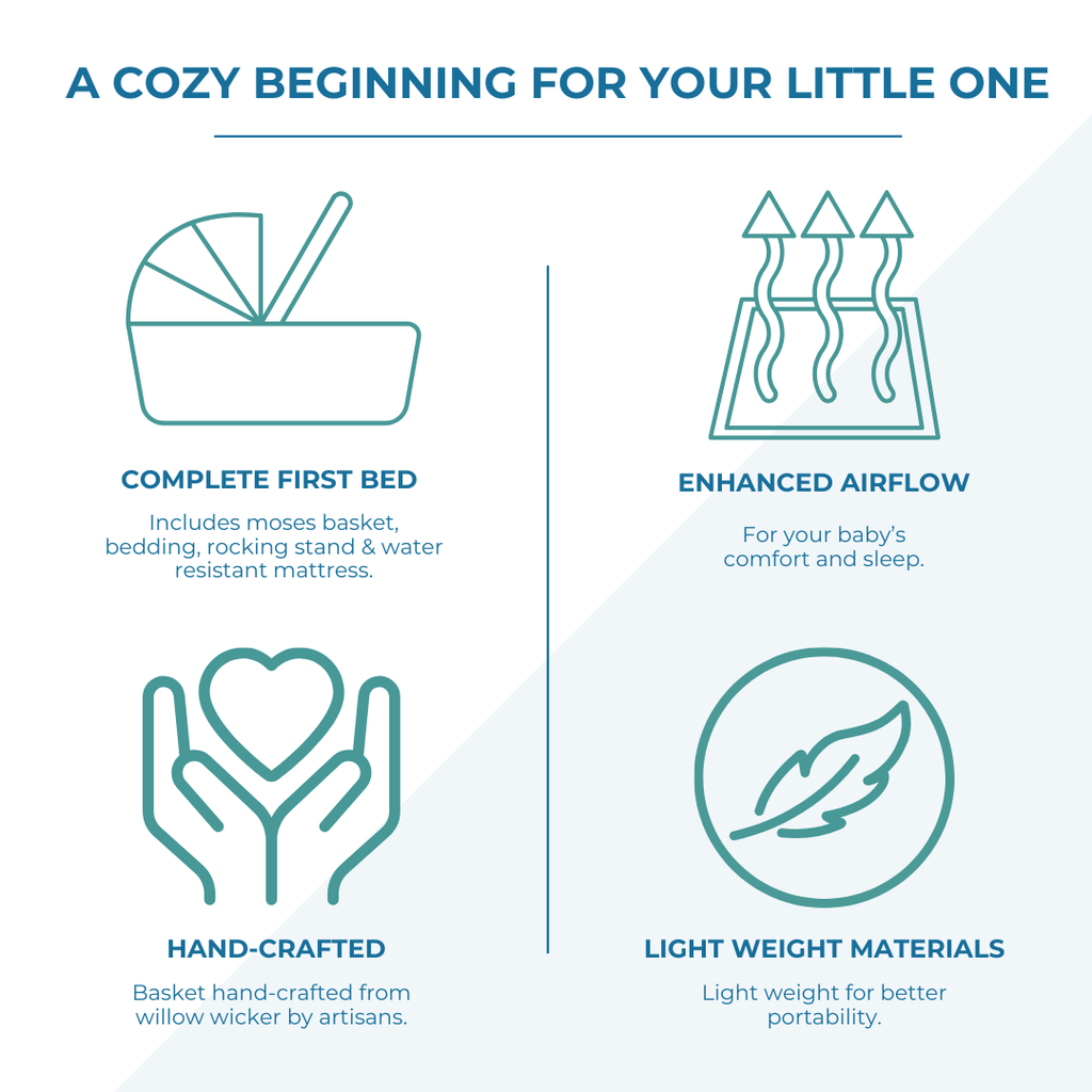 Wicker Deluxe Pod Baby Moses Basket With Stand